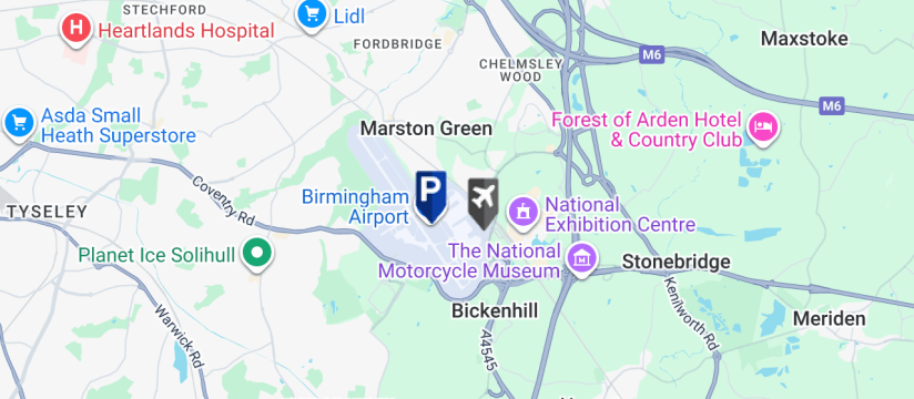 Platinum Valet EV, Birmingham Airport map